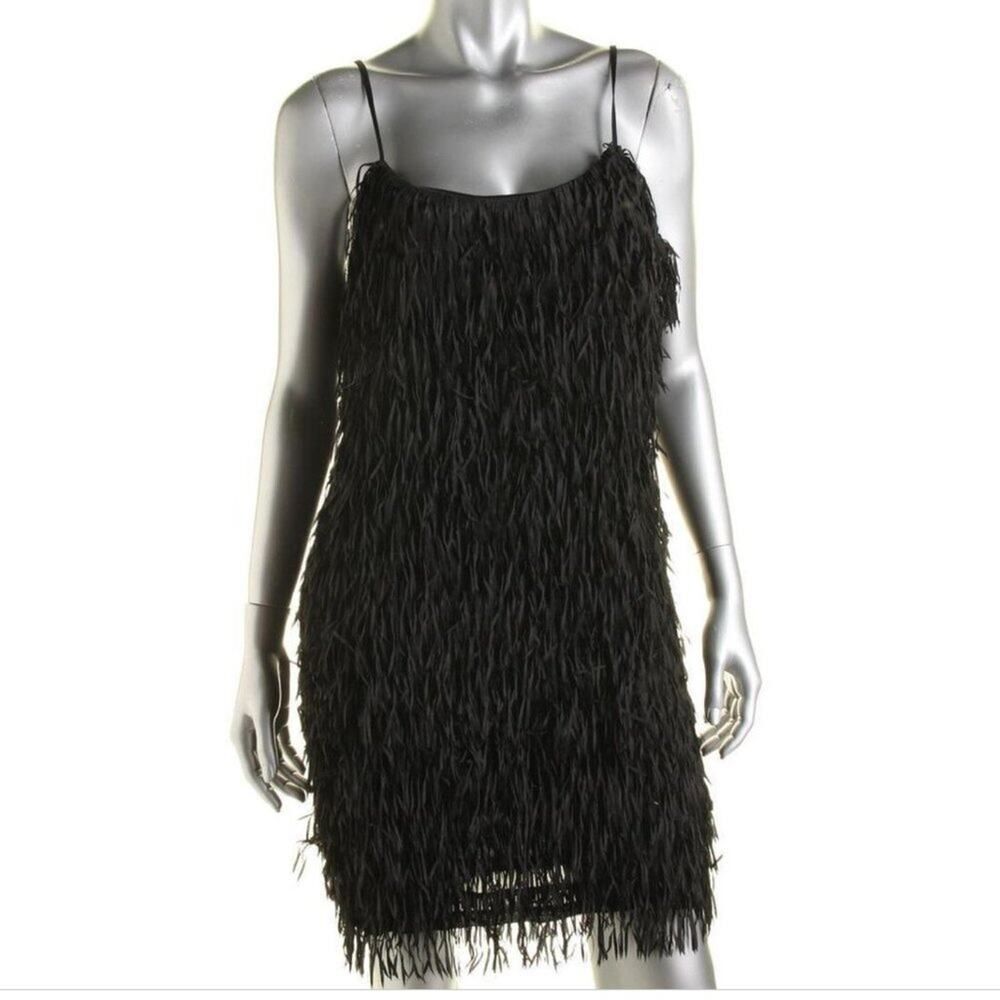 Aqua Bloomingdales Fringe Black Mini Party Dress Size S
